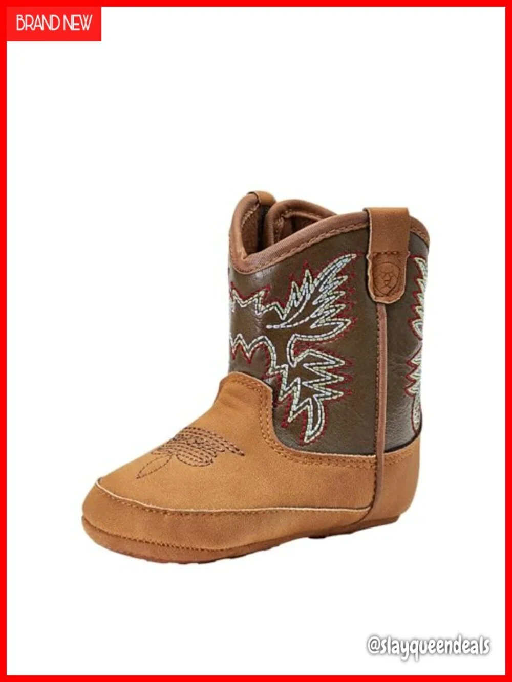 Infant Western Boots Pull-On Hook Eye Ankle Bootie Leather Fabric